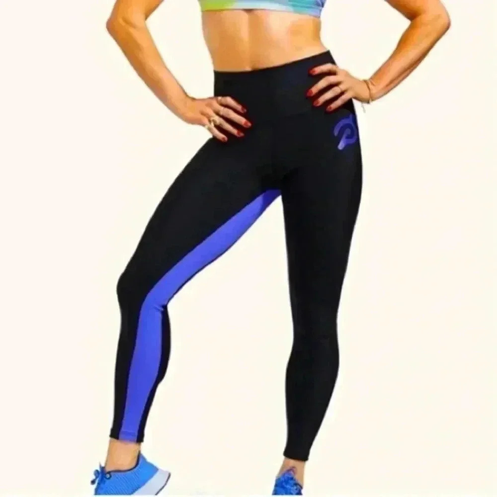 NEW Peloton Contrast Rib Colorblock Legging Black / Blue size S